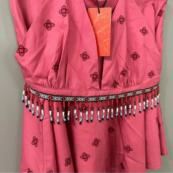 NWT CIDER Mini Skirt and Halter Top Beaded Set Coral Pink Size Small - Picture 3 of 5